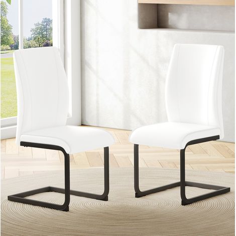 Lot de 2 chaises de salle à manger en similicuir blanc avec pieds métal noir, design ergonomique,43×44.5×99cm (1/5)