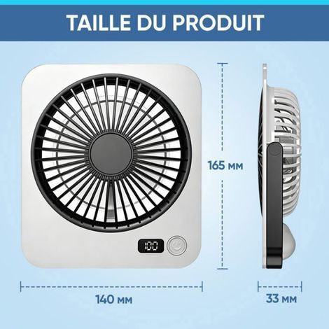 Ventilateur portable - - Modèle standard - Écran LED - 5 vitesses - Batterie 2000mAh (1/5)