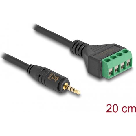 Delock Cable Adaptador de clavija estÃ©reo macho de 2,5 mm y 4 patillas a bloque de terminales 20 cm