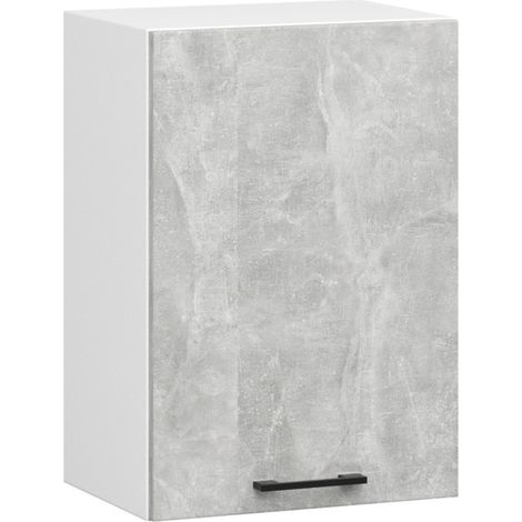 Akord – Armoire de cuisine haute 58 cm – 1 porte battante – Façade béton – 2 étagères – Panneau stratifié blanc – Dimensions 50x30 cm