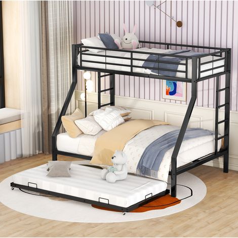 Letto a castello 90/140x200 cm nero in metallo con letto estraibile e scale laterali (1/5)