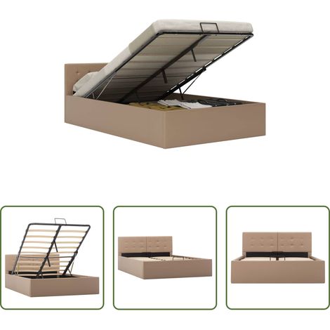 vidaXL Kunstlederbett -  Stauraumbett Hydraulisch Cappuccino-Braun Kunstleder 120×200 cm (1/5)