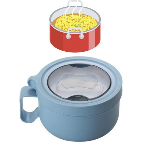 Instantnudelschale aus Edelstahl, Bento-Box im japanischen Stil mit Deckel, isolierte Schale, ideal für ein Studentenzimmer, Instagram-tauglicher Instantnudelbecher, blau. (1/5)