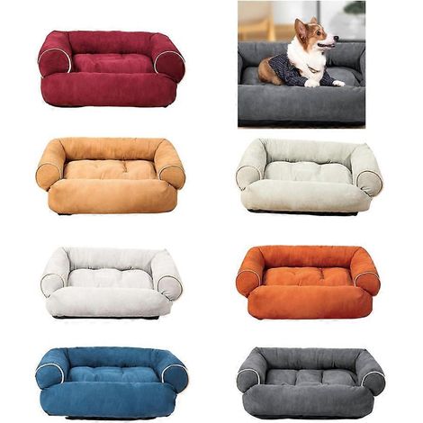 Coussin rectangulaire pour animaux de compagnie, nid douillet amovible pour chiens et chats, apaisant - Gris clair (1/4)