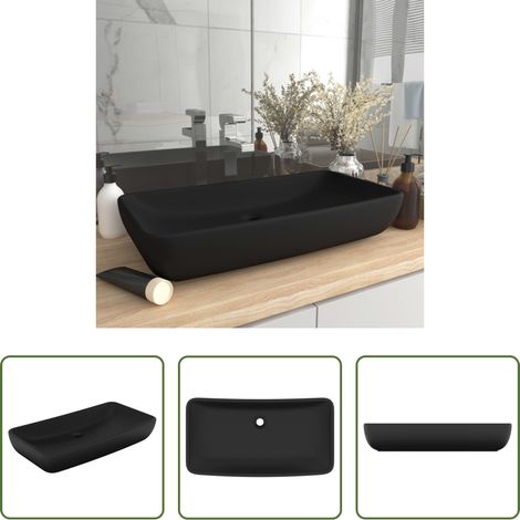 vidaXL Lavabo de lujo de cerámica rectangular negro mate 71x38 cm (1/5)