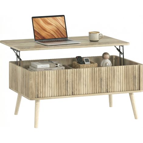 Tavolino da caffè con piano sollevabile, tavolino da soggiorno con 2 vani a scomparsa e gambe in pino, 91 x 56 x 43 cm, rovere