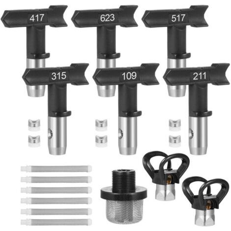 6 Pièces Embouts Réversibles pour Pulvérisateur Airless - Jeu de Buses Haute Pression (109/211/315/417/517/623)-Compatible Machines à Peinture sans Air pour Maison,Jardin,Clôtures