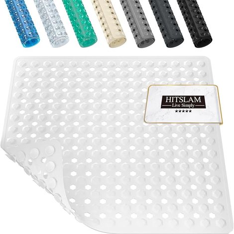 Tapis de Douche Antidérapant, Carré Tapis de Bain avec Ventouses 53x53cm sans BPA, Tapis de Baignoire Résistant à la Moisissure et Lavable en Machine, Blanc (1/5)