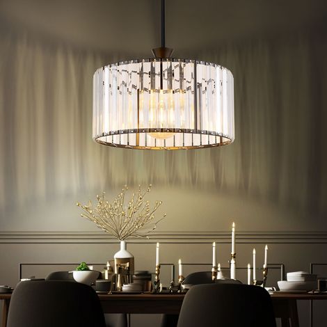 Pendelleuchte Esstischlampe Kristall Wohnzimmerlampe Hängelampe rauchfarben, Metall Acrylkristalle, LED 7W 806Lm warmweiß, DxH 31x120 cm