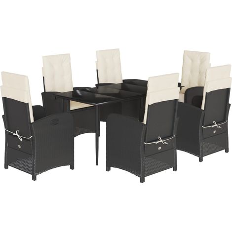 Ensemble à manger de jardin coussins 7pcs  Mobilier de jardin Noir Résine tressée (1/5)