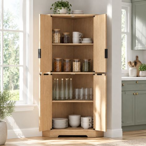 Armario esquinero 4 puertas con estantes ajustables 60 x 60 x 172 cm natural DESVIAE (1/5)