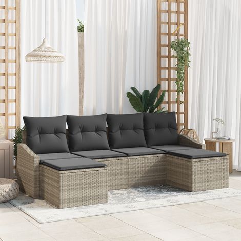 Sofa Set with Cushion 6 pcs Light grey Poly Rattan vidaXL