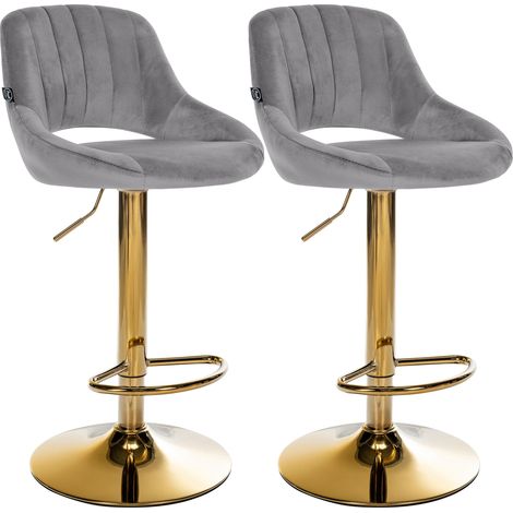 Lot de 2 tabourets de bar Milet en velours Gris foncé métal or