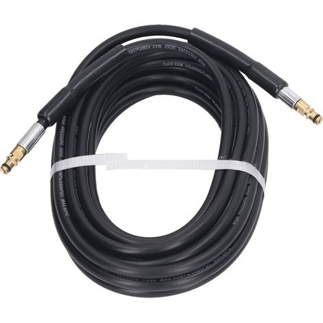 Tuyau haute pression 15m – 5800 psi – compatible nettoyeurs Karcher K2-K5, caoutchouc, 2 embouts inclus (1/5)