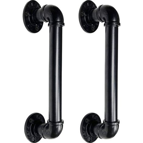 Lot de 2 poignées de porte coulissantes noires de 25 cm, style rétro, pour porte de grange. (1/5)