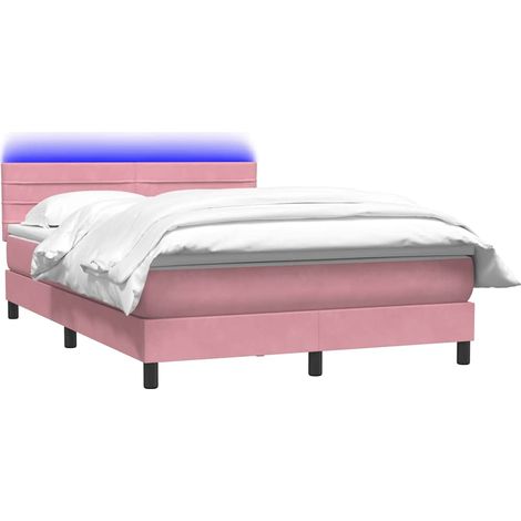 Sommier à lattes de lit avec matelas et LED rose 140x210 cm velours vidaXL (1/5)