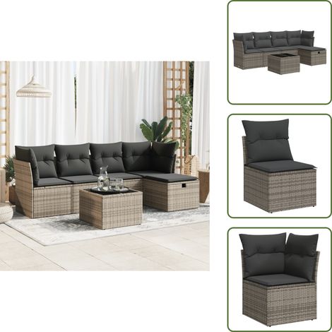 6-tlg. Garten-Sofagarnitur mit Kissen Grau Poly Rattan - Gartensofa Set - Garten Sofa Set - Outdoor Sofa Set - Garten Sofagarnitur (1/5)