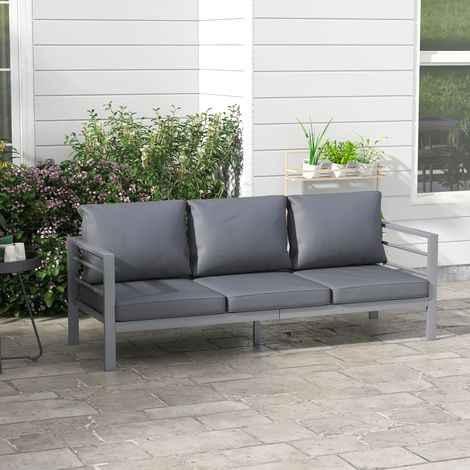 Divano da giardino a 3 posti con cuscini per seduta e schienale - divano da esterno in alluminio 185L x 66W x 64H cm