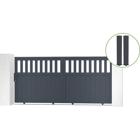 Portail coulissant 3m SANTIS H.140cm alu gris + 2 poteaux 20x20cm H.166cm (1/5)