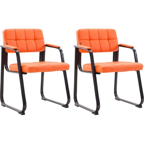 Set di 2 sedie da ufficio per visitatori con braccioli seduta in PVC arancione e struttura in metallo nero 100008344