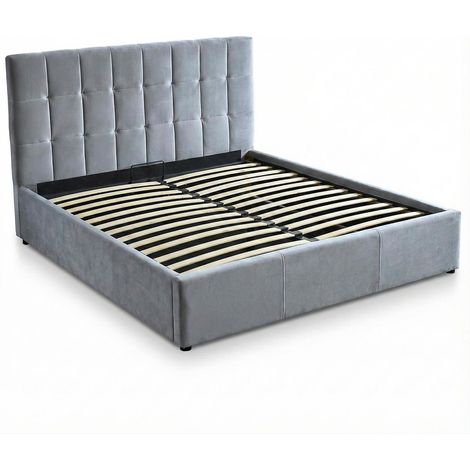Lit double Luftani avec sommier relevable 180x200cm Velours Argent