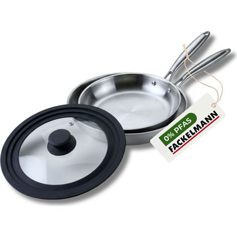 Set de 2 poêles de cuisson 20/24 cm en acier inoxydable avec 1 couvercle Fackelmann Vita3 (1/5)