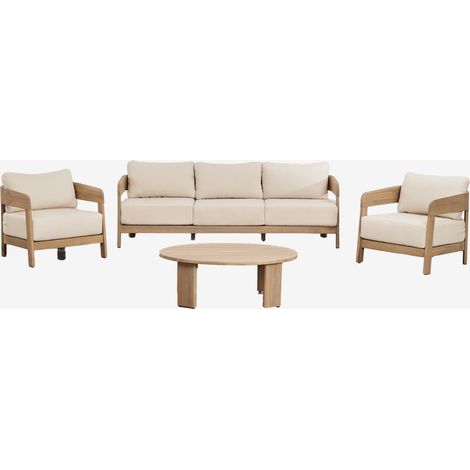 SKLUM Wohnzimmerset mit 3er-Sofa, 2 Sesseln und Couchtisch aus Uleno-Akazienholz Helles Akazienbraun (1/5)