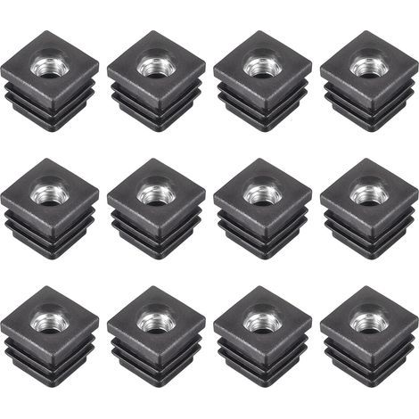 12-Piece Inserts for Square Tubes with M8 Thread, for 0.79" x 0.79" OD Square Tube, Black Plastic Square Caster Cap Insert Chair Furniture Leg Caps