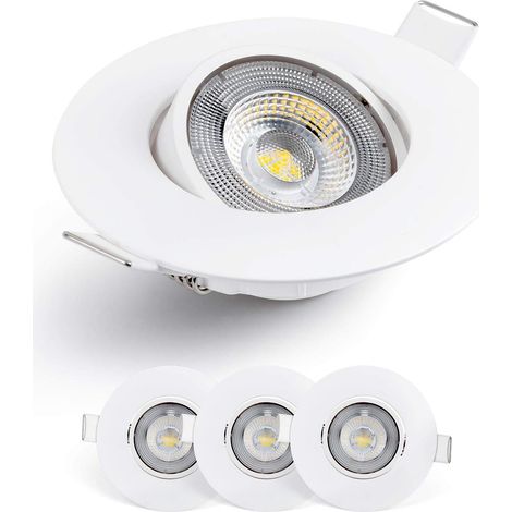 Lot de 3 Spot LED encastrable, orientable 50°, blanc chaud 3000 K, diamètre 68 mm, pour salon cuisine bureau