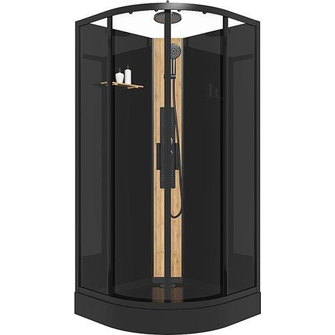 Box doccia idromassaggio a quarto di cerchio L90 x l90 x H225 cm con pannello in Bambù Nero - TILOMA