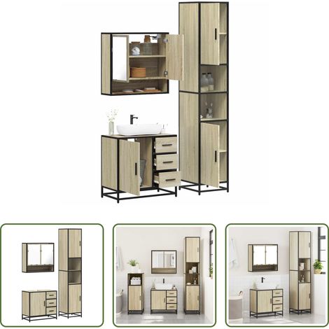 Badmöbel Holzwerkstoff - 3-tlg. Badmöbel-Set Sonoma-Eiche Holzwerkstoff (1/5)