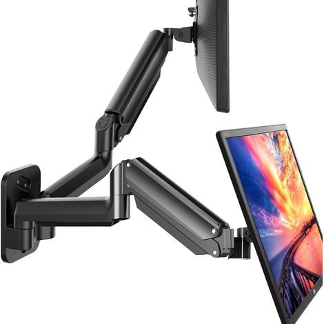 Support Mural Double écrans PC de 17 à 32 Pouces, Support Mural Ecran PC avec Bras à Ressort à gaz, Support Double écran pc VESA 75/100 mm, capacité de Charge de 2 à 8 kg Gaming (1/5)