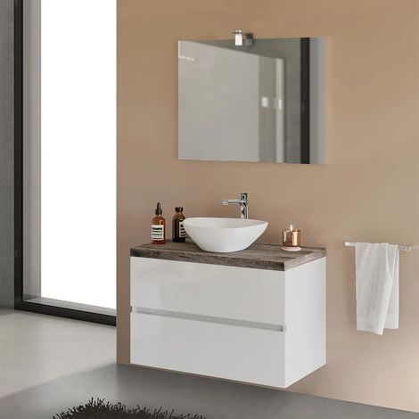 Mobile bagno sospeso 80 Town bianco top rovere fossile per lavabo d'appoggio (1/5)