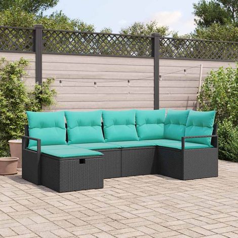 vidaXL Ensemble de Canapés 6 pcs Noir et turquoise polyrotin (1/5)