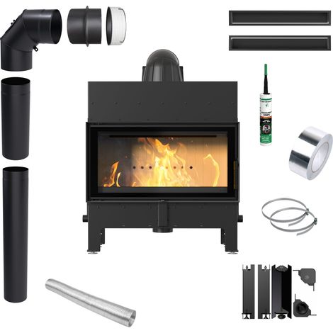 Kamineinsatz KRATKI FLOKI 10kW Ø200 schwarz ECO Rohr und Lüftungsset (1/5)