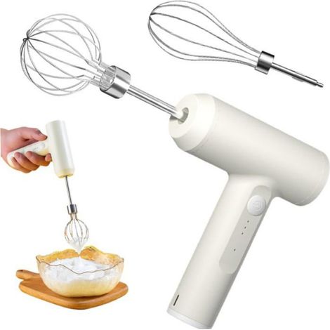 Batteur à oeufs électrique sans fil vertical 3 vitesses avec séparateur doeufs et batteurs deux fils pour pâtisserie Type B Blanc (1/5)