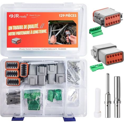 Deutsch 12-pin connector, grey, IP68 waterproof, DT connector set (4 sets) with terminal kit, Deutsch wire gauge 16-20 AWG for cars, motorcycles, trucks, and boats (1/5)
