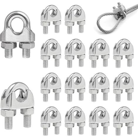 Steel Cable Clamp 6 mm, 16 x M6 Stainless Steel U-Shaped Cable Ties for Metal Cables Diameter 6 mm (1/5)