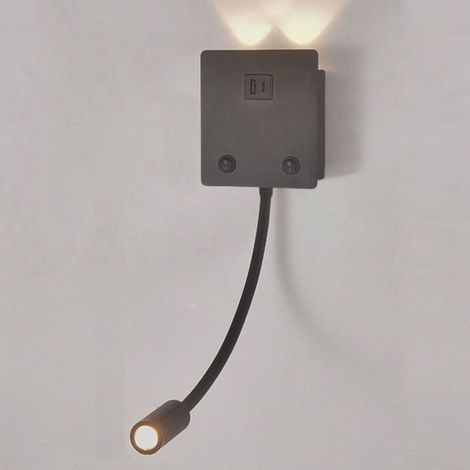 Rotating LED wall light with USB port, reading lamp and switch, suitable for bedroom, hotel (1/2)