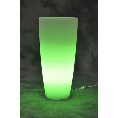 Vaso luminoso in resina per piante - Tondo Ø33xh70 cm - bianco ghiaccio - luce verde (1/2)