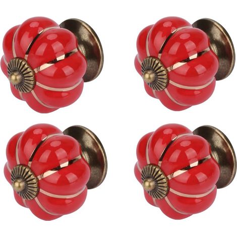 Lot De 4 Coloré Halloween 40x40mm(Diamètre x Hauteur) Citrouille En Céramique Armoire Armoire Porte Boutons Commode Tiroir Tire Meubles Armoire Cuisine Poignées Vintage Cuivre Matériel Avec Vis(Rouge) (1/5)