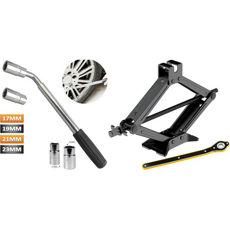 LLAVE EXTENSIBLE PARA RUEDAS DE COCHE EN "L" VASOS REVERSIBLES 17 19 21 23 Y GATO PARA LEVANTAR COCHE. PACK DE EMERGENCIA CARRETERA (1/5)