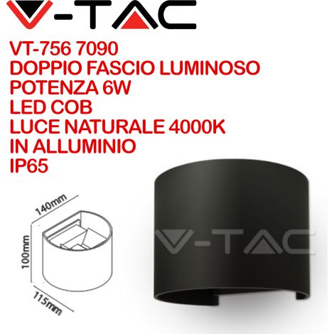 Lampada LED 6W parete semicerchio IP65 660LM 60° Mod. VT-756 SKU 217090 - Bianco Naturale 4000K - Nero (1/5)
