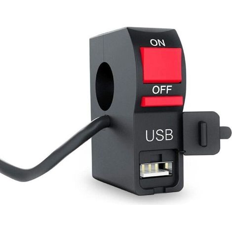 Interrupteur d'allumage pour moto 12 V CC, type à bouton-poussoir étanche à la poussière, montage sur guidon, avec chargeur USB. (1/4)