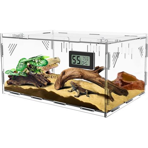 1 Terrarium Reptile, Acrylique Transparent, Hygromètre Intégré, 30x20x15cm, Pour Élevage Domestique