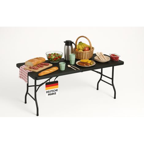 Albatros Buffettisch Klapptisch Schwarz/Rattan – robuste Konstruktion klappbar und hohe Tragkraft –für bis zu 10 Personen – für Bierzelt mit Tragegriff
