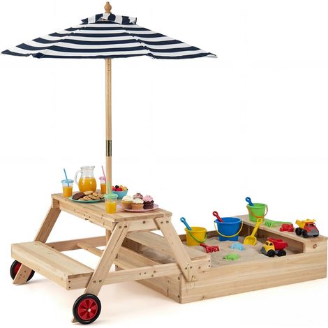 COSTWAY Sabbiera Per Bambini 3 4 5 Anni Tavolo Da Picnic Tavolo Da Sabbia Per Giardino Con Ombrellone Rimovibile E Regolabile Tavolino Da Bambini Per Esterno (1/5)