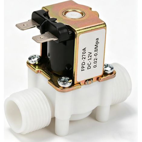 Vanne Électromagnétique en Plastique G1/2, Normalement Fermée  Résiste à la Corrosion et à l'usure, Courant Nominal 300 mA, Courant Continu 12 V, pour les Systèmes de Distribution d'eau (1/5)