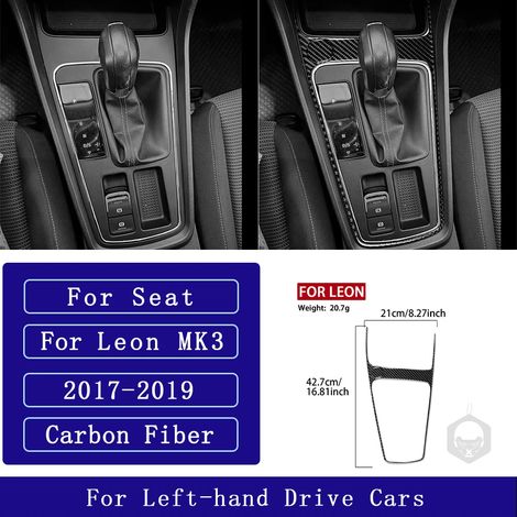 (2 LHD) Convient pour Seat Leon MK3 2013-2020. Accessoires auto : autocollant décoratif en fibre de carbone pour panneau de porte avec navigation centrale, radio, lecteur CD et climatisation. (1/4)