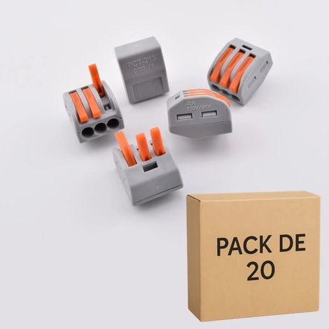 Alternative Wago 222-413 – Pack 20 bornes à levier PCT-213 pour 3 fils